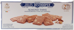 Jules Des Troopers Almond Thins, crunchy confectionery snack with almond slices on a white plate.