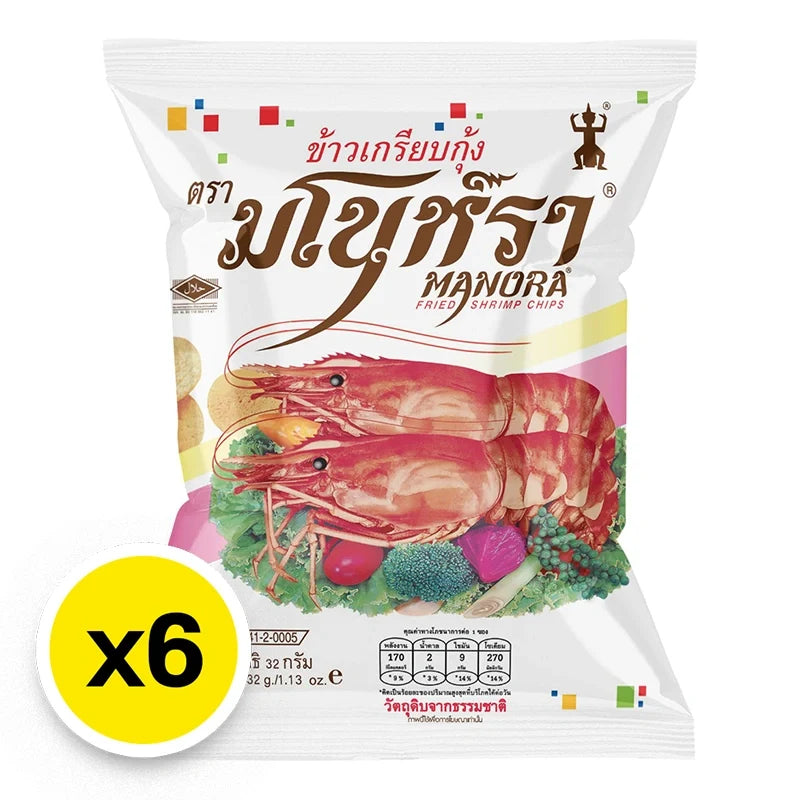 Manora Fried Prawn Crackers, 35g packs, crispy snack from MANORA, perfect for dry grocery and confectionery snack lovers.