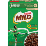 Bowls of Nestle Milo cereal with milk, showing the chocolate-flavored breakfast cereal in a grocery product image.