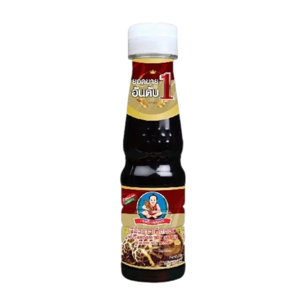 Deksomboon Mushroom Soy Sauce 150ml bottle, traditional Asian dry grocery condiment with rich mushroom flavor.