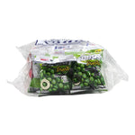 Kohkae green peas with salt in 20g snack packs, dry grocery product, showing vibrant green peas in clear packaging.