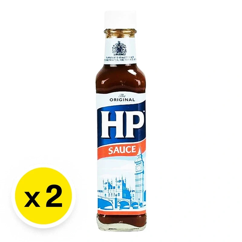 HP Worcestershire Sauce 255g bottle, shown in a close-up image, perfect for adding flavor to dishes.