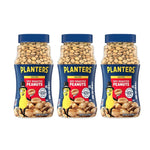 Planters dry roasted salted peanuts in 453g packages, shown in three snack packs, perfect for dry grocery and snack lovers.
