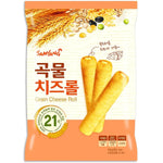 Samyang Grain Cheese Roll, a confectionery snack with crispy grains and cheese flavor, shown in its packaging.