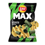 Lays Max Nori Crunchy Potato Chips 40g pack, crispy seaweed-flavored snack, stacked in a display.