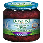 Develey Red Cabbage with Apple jar featuring vibrant red cabbage and apple slices in a grocery product image.