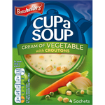 Pack of Batchelors Cup A Soup Cream of Vegetable, instant soup in a convenient cup with creamy vegetable flavor.