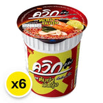 Quick Instant Noodle Cup Tom Yum Mun Kung, 60g x6, dry grocery product with spicy Thai Tom Yum flavor and seafood ingredients.