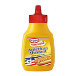 Jar of Dr. Oetker American Mustard in 260g container, showing the yellow mustard inside and the label with brand and product name.