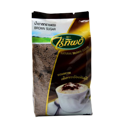 Raitip Brown Sugar in a grocery package, showing the textured, rich brown crystals typical of this sweetening product.