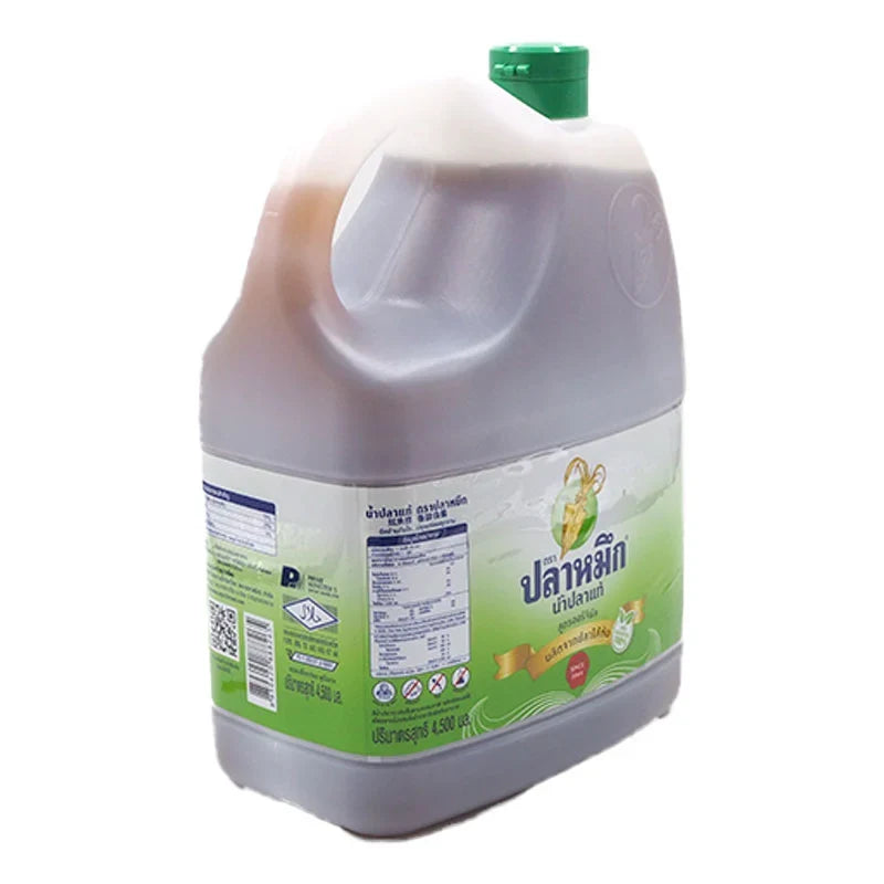 Squid Brand Fish Sauce 4.5L bottle, traditional Asian condiment for cooking and flavoring in dry grocery aisle