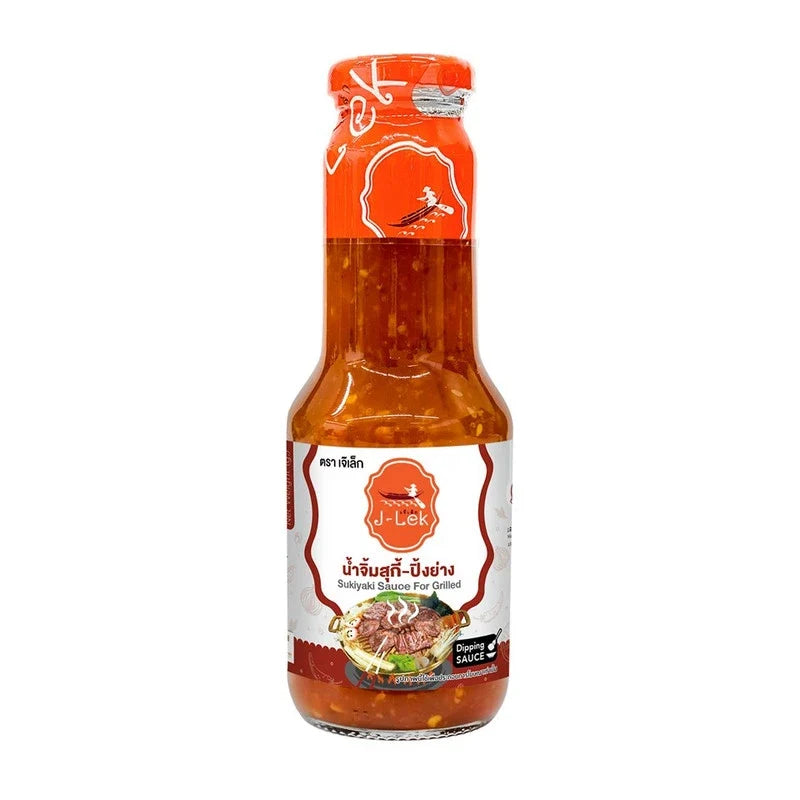 J-LEK Suki Sauce Grilled 350g jar, dry grocery product with spicy, savory sauce for grilling and dipping.