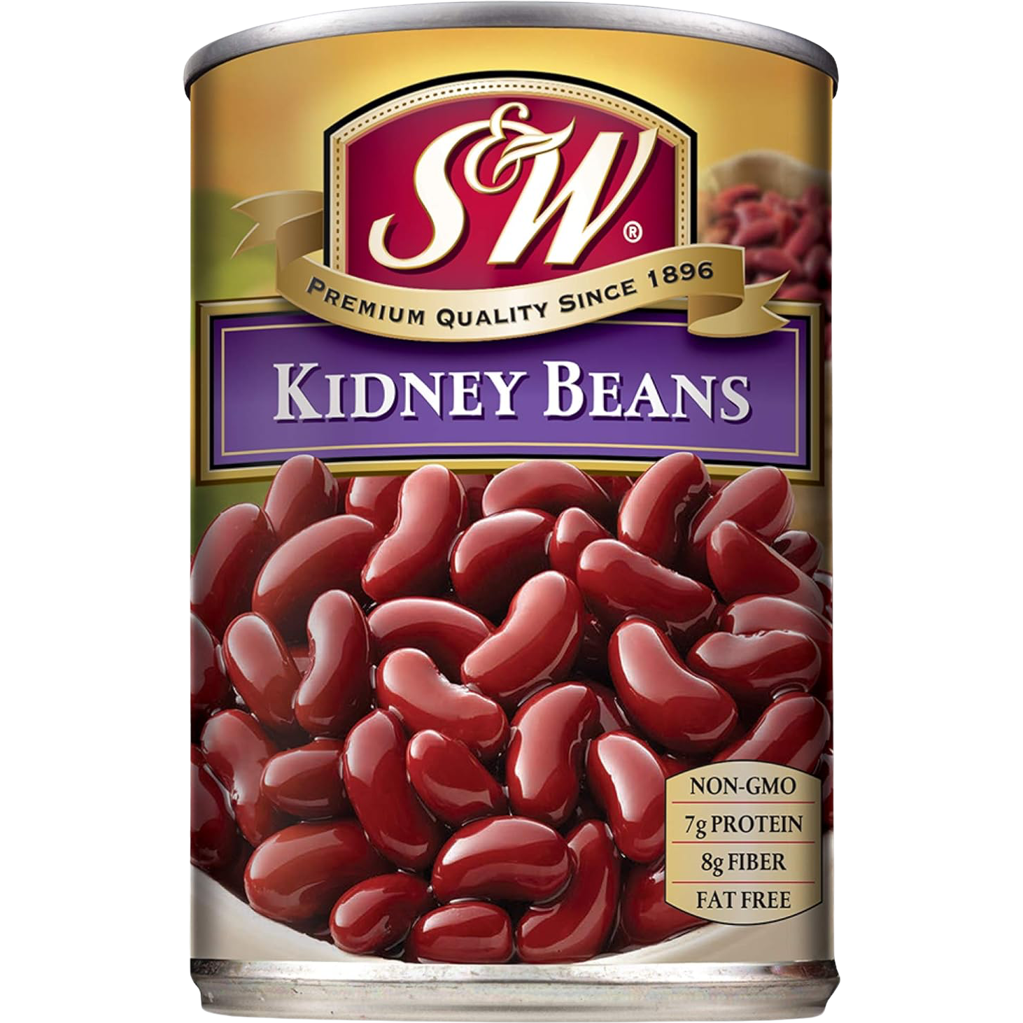 S&W kidney beans in a can, showing the label with product name and brand, ready for cooking or meal preparation.