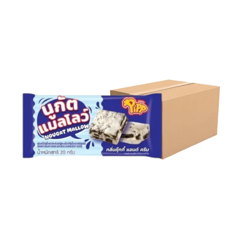 PIPP Pipp Nougat Mallow Cookie and Cream flavored snack pack, 20g x12 pcs, ideal for dry grocery and confectionery snacking.