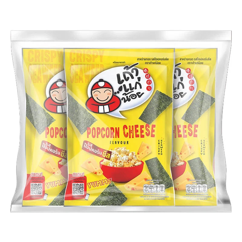 TAOKAENOI Seaweed Crispy Popcorn Cheese snack packs, 20g each, with crispy seaweed and cheese flavor in a multi-pack.