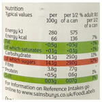 Sainsbury's pear halves in light syrup in a can, showing shiny pear halves submerged in syrup.