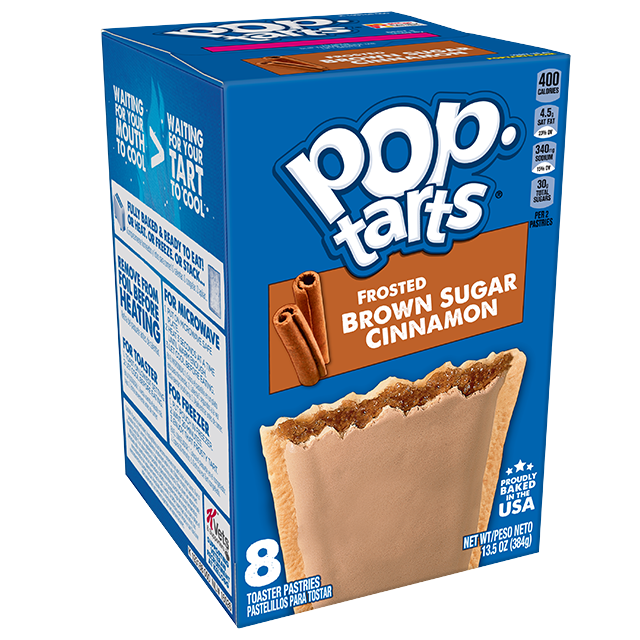 Kellogg's Pop Tarts Brown Sugar Cinnamon confectionery snack with toasted pastry and cinnamon filling.