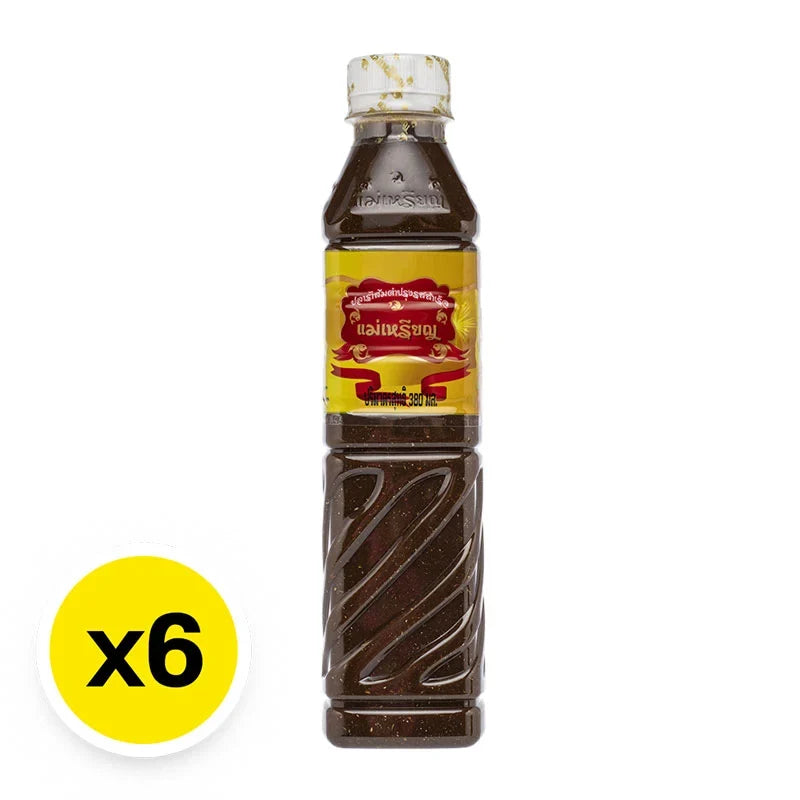 Six bottles of Maerien Fermented Fish Sauce 380ml, in clear glass bottles with labels, showing the authentic product packaging.