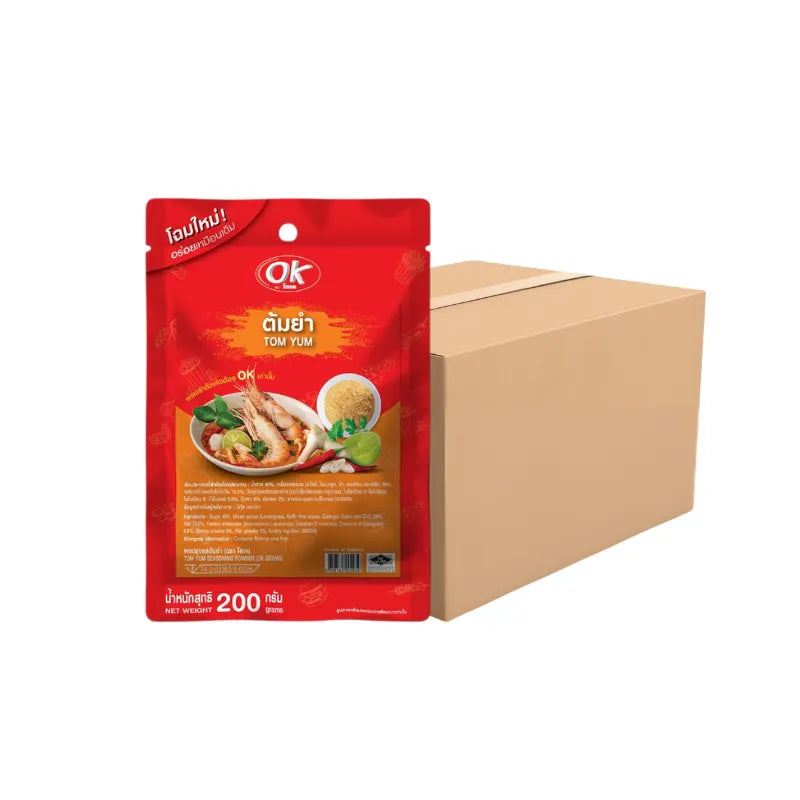 OK Shake Powder Tom Yum flavor in 200g package, a dry grocery product with vibrant packaging showing the flavor and brand logo.