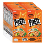 Glico Pretz Biscuit Tomyum flavor, 21g x10 packs, dry grocery snack with spicy and tangy Tomyum seasoning, in a colorful package.
