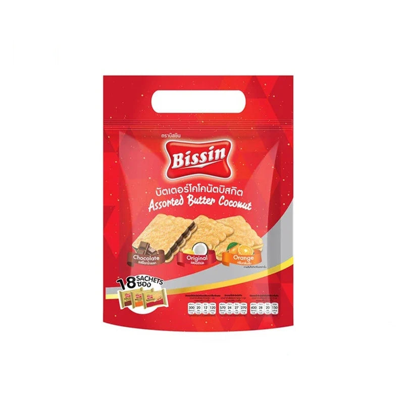 BISSIN Butter Coconut mixed flavor sachets, 252g, in a dry grocery product image showing multiple small coconut butter packets