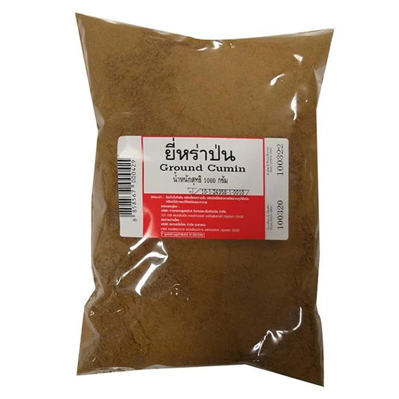 Makro Ground Cumin in 1kg package, dry grocery spice with earthy brown color, used for cooking and flavoring dishes.
