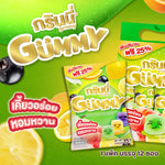 Grinny Tropical Fruits Flavour Gelatin Dessert 15g dry snack package with colorful tropical fruit imagery.