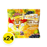 VITA-C Vitamin C Multi Fruit Gummy pack with 24 pieces, showing colorful fruit-shaped gummies in a clear package.