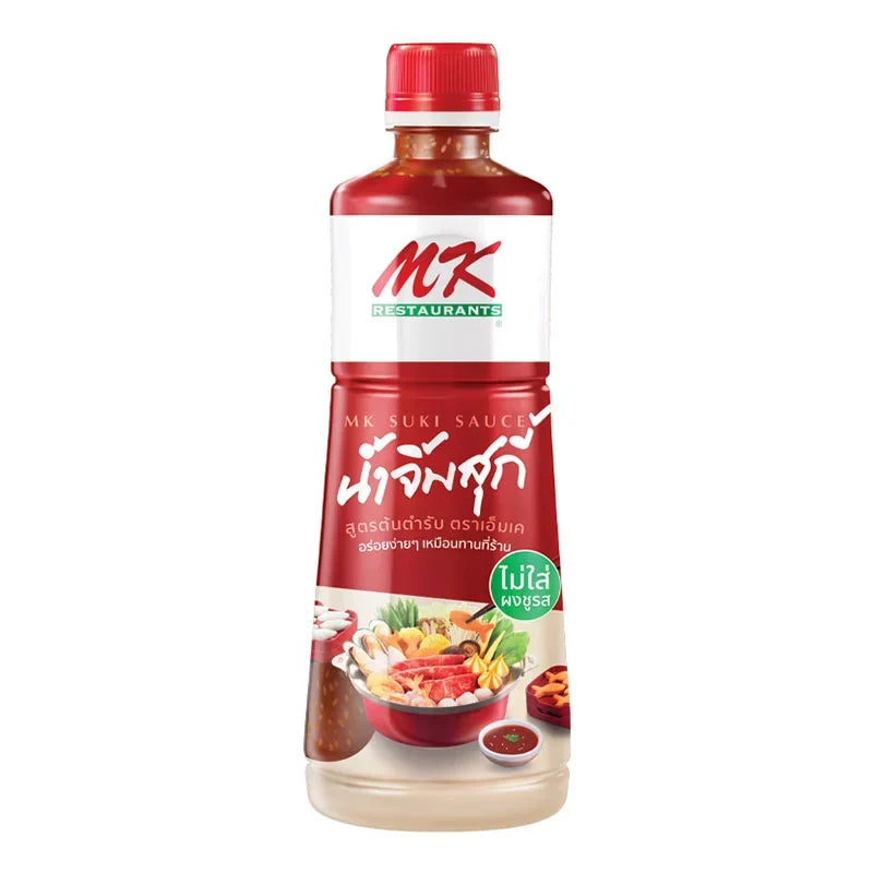 MK Suki Sauce Signature 830g jar, dry grocery product with a label featuring the MK brand and sauce details.