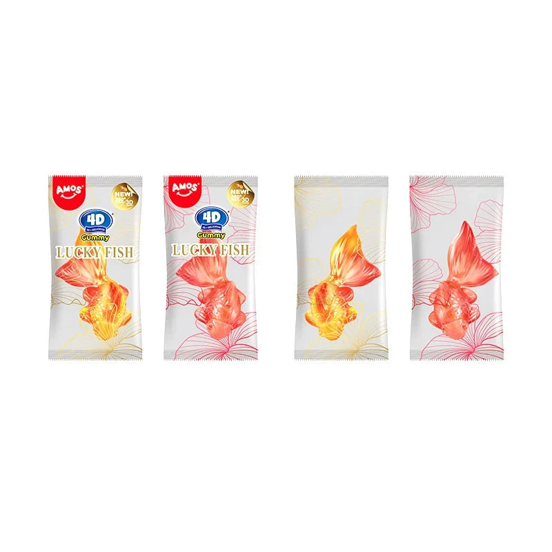 Amos 4D Gummy Lucky Fish candies in a 432g package, colorful gummy fish snack from the dry grocery and confectionery selection.