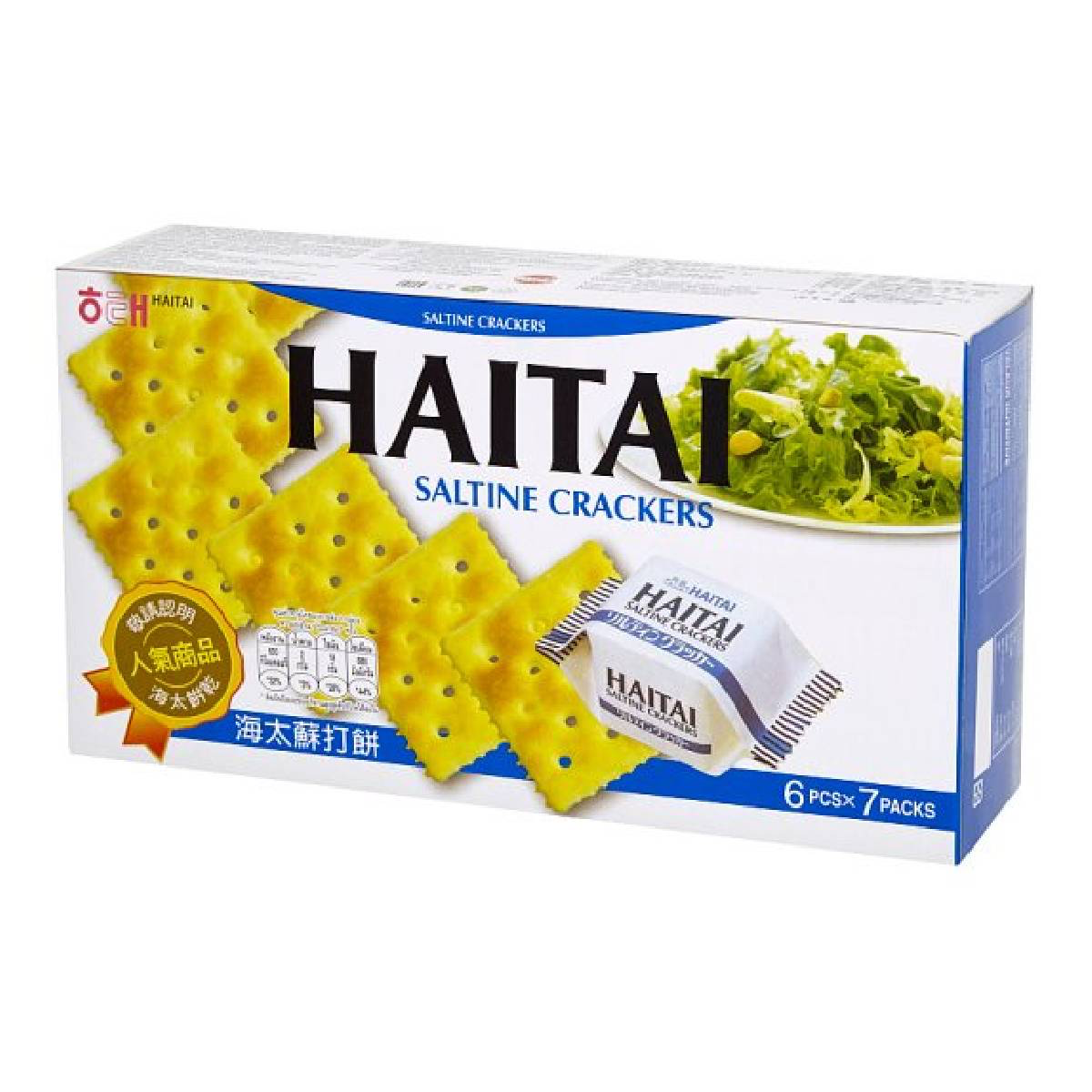 Hai Tai Saltine Crackers, crispy confectionery snack with light, flaky texture, shown in a close-up image.