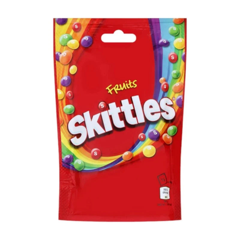 Assorted Skittles chewy fruit candies in a clear ziplock bag, 45g pack, colorful mixed fruit flavors for snacks