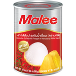 Canned Malee Rambutan and pineapple slices in syrup, tropical fruit grocery product, in a clear can with label.