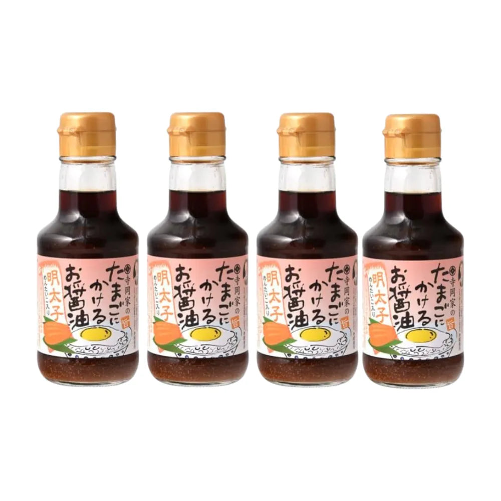 Teraoka soy sauce with spicy mentaiko in a bottle, ideal for Japanese cuisine and dry grocery shopping.