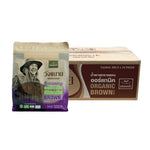 Wangkanai Organic Brown Sugar 500g in a clear plastic bag, showing the textured, rich brown sugar grains for baking and cooking.