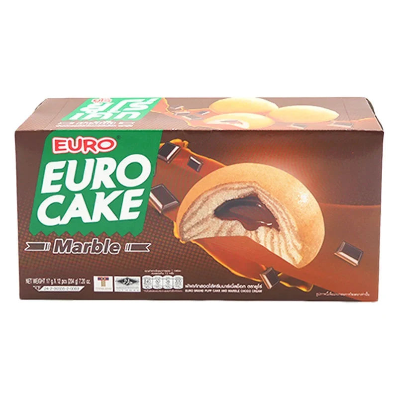 Euro Chocolate Marble Cake 17g, a dry grocery snack with rich chocolate and marble flavor, shown in a wrapped confectionery package.