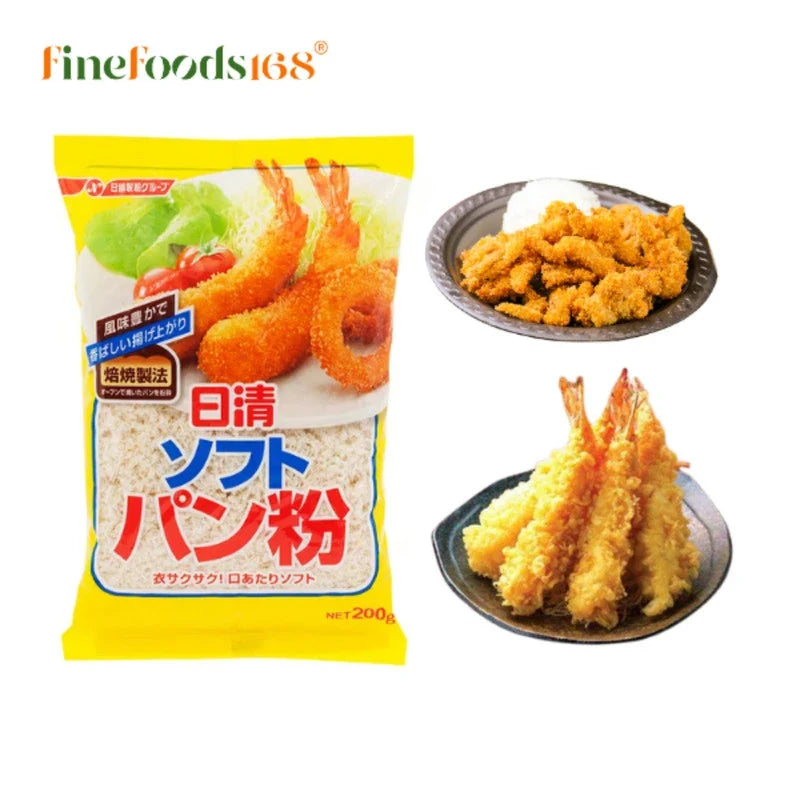 Nisshin Panko Japanese-style bread crumbs in a clear container, perfect for frying or baking crispy dishes.