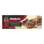 Walkers Chocolate Chunk Biscuits, confectionery snacks with visible chocolate chunks, in a clear package on a white background.