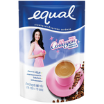 Equal instant coffee mix with collagen in a drink cup, showing a ready-to-drink coffee beverage with creamy texture.