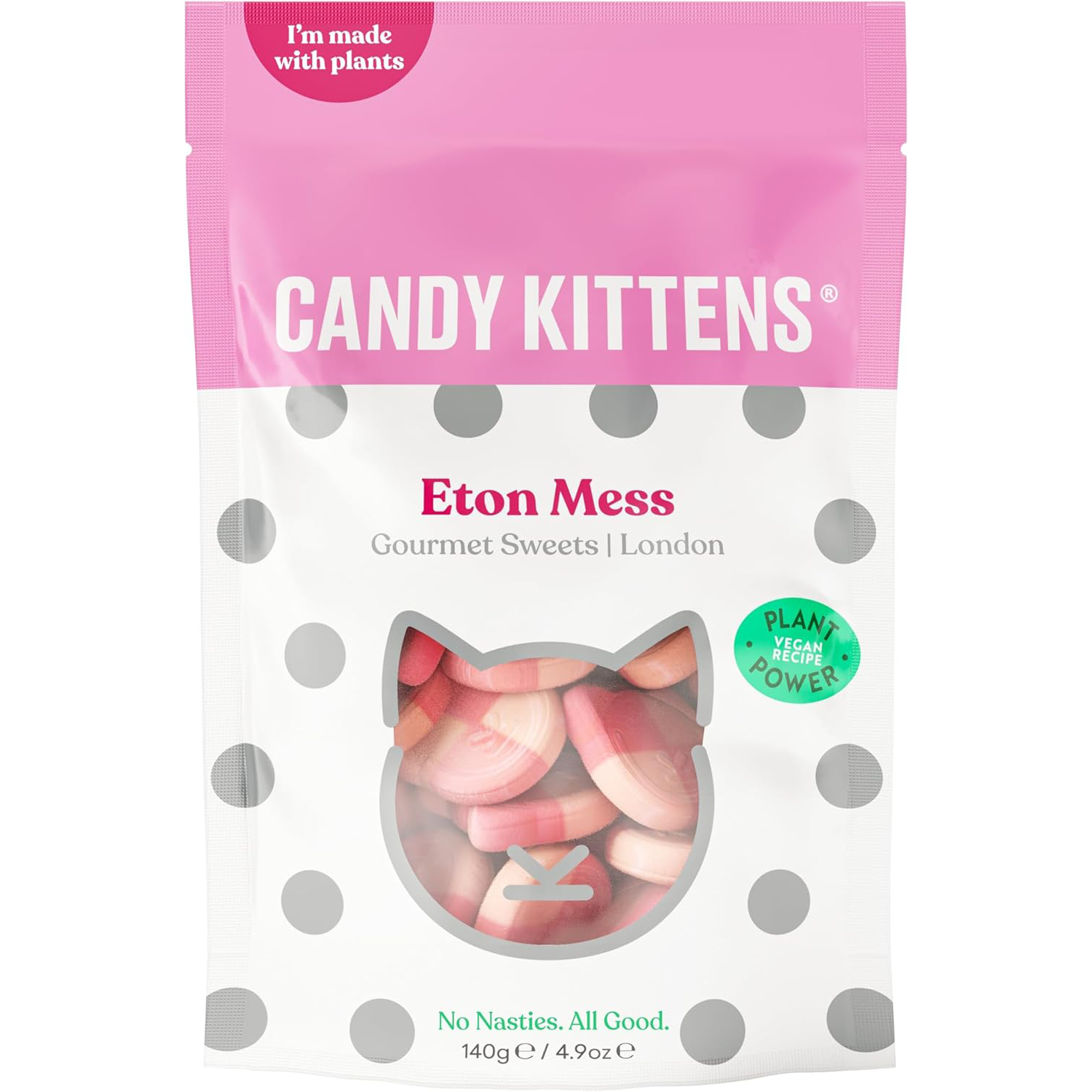 Candy Kittens Eton Mess gourmet sweets, colorful confectionery snacks with fruity and creamy flavors, in bright packaging.