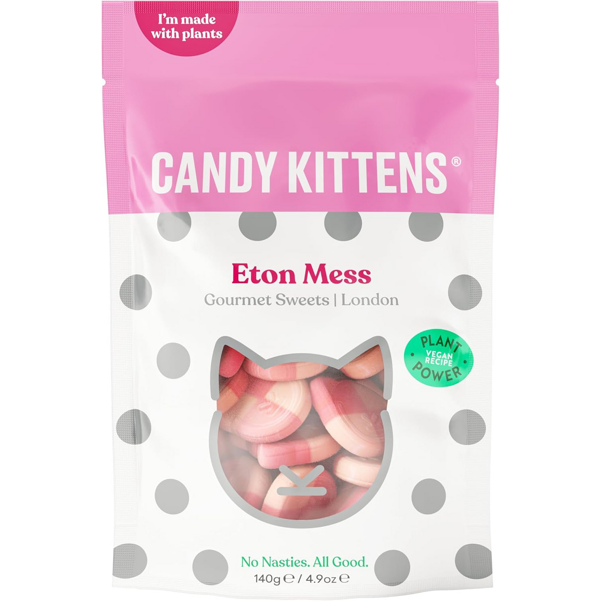 Candy Kittens Eton Mess gourmet sweets, colorful confectionery snacks with fruity and creamy flavors, in bright packaging.