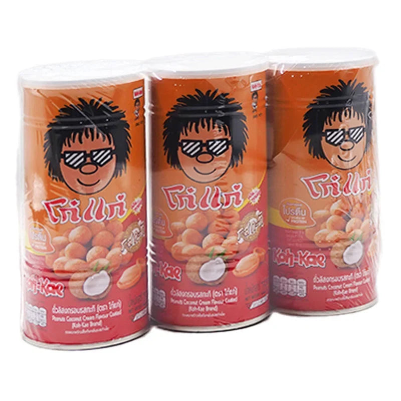 Kohkae Nut Coconut Milk Flavor dry snack pack, 225g x3, featuring coconut-flavored nut treats in a colorful packaging.