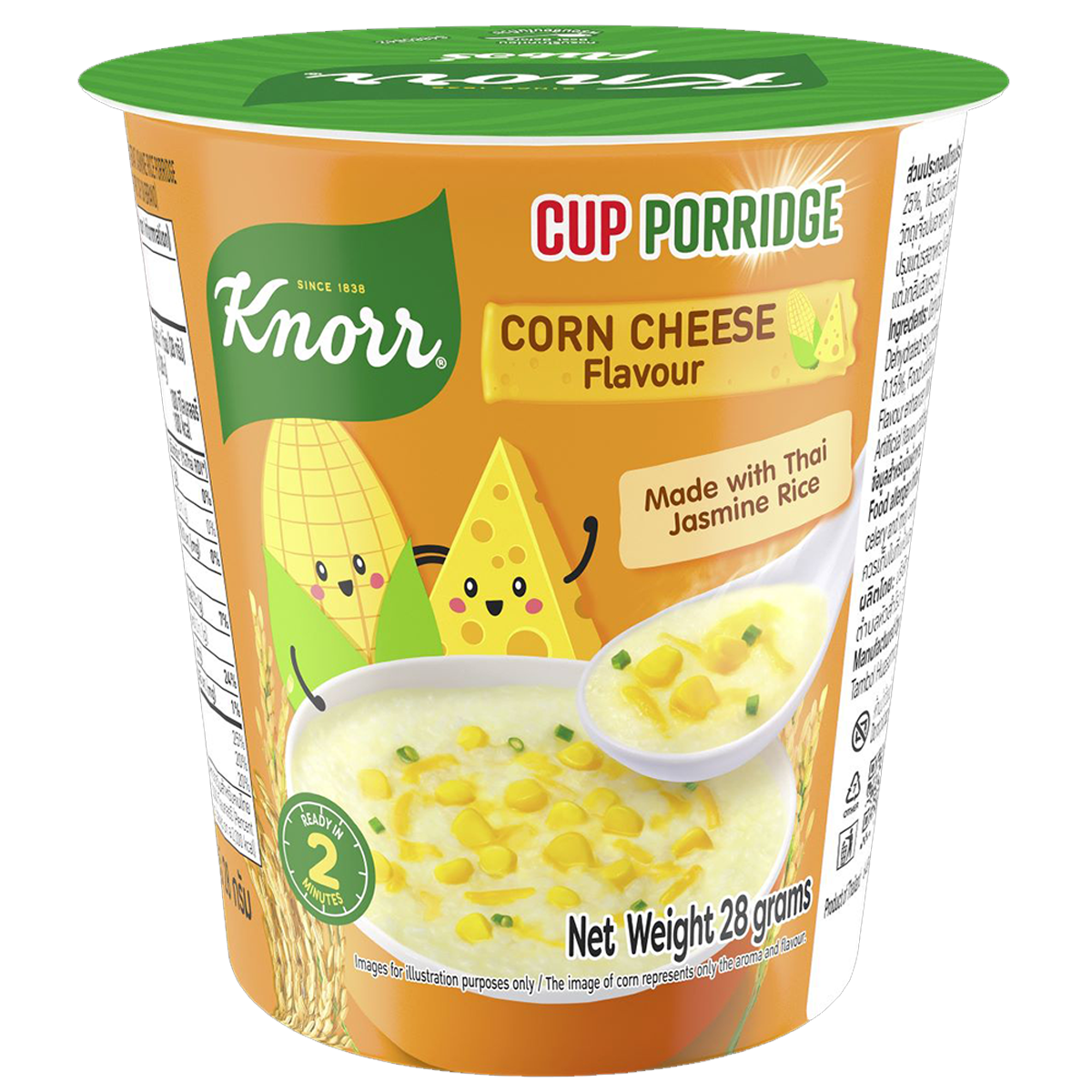Knorr Jok Cup Corn Cheese, a ready-to-eat snack with corn and cheese in a convenient cup packaging.
