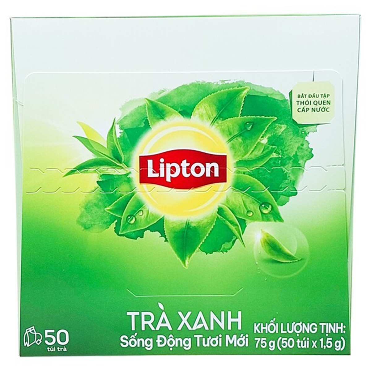 Lipton Fresh Green Tea Bags, packaged for brewing, with green tea leaves visible in the image.