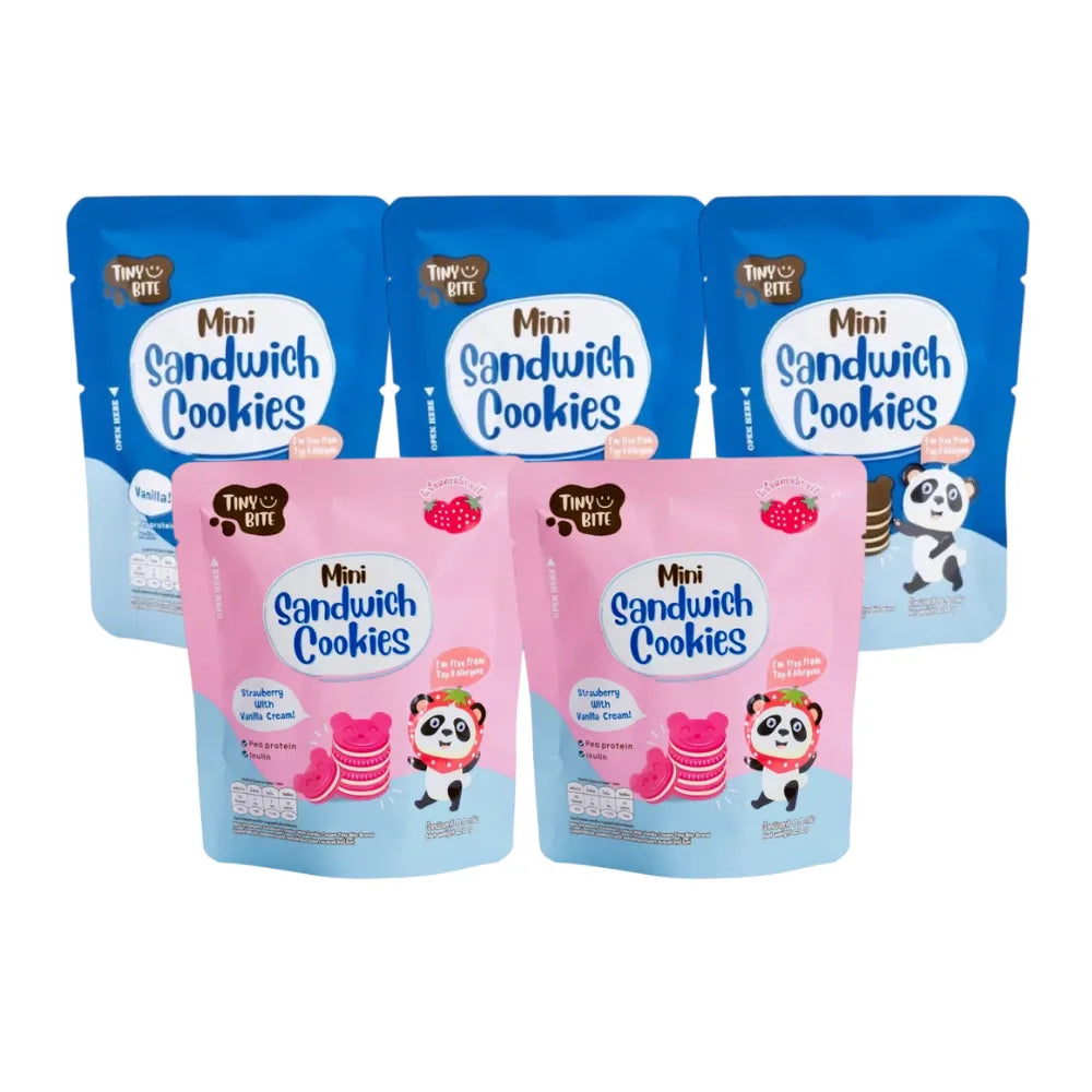 Tiny Bite Mini Sandwich Cookies, TINY BITE snack confectionery with small layered cookies and creamy filling.