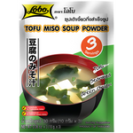 Lobo Tofu Miso Soup in a bowl with tofu cubes and green onions, showcasing the flavorful Japanese-style grocery product.
