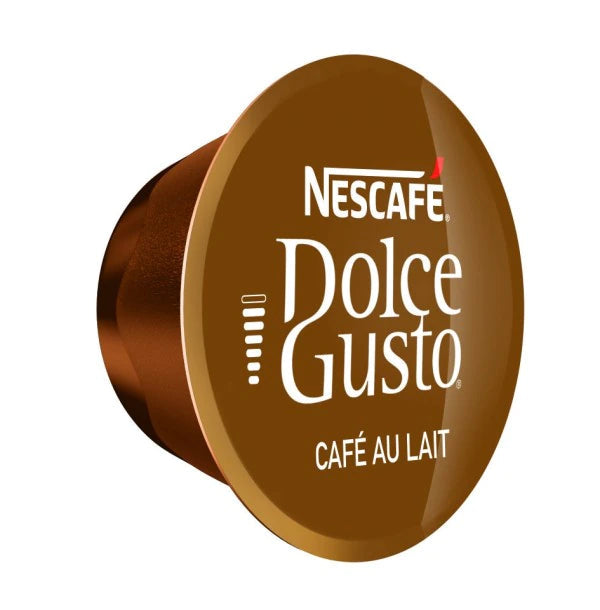 Nescafe Dolce Cafeaulait drink in a glass cup with a creamy coffee layer and frothy top, served hot.