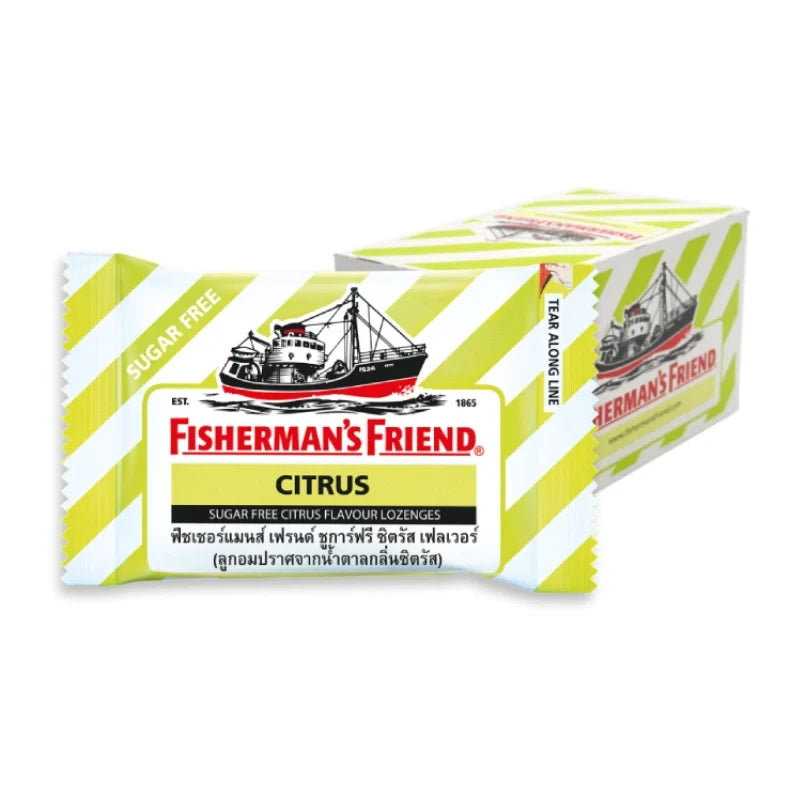 Fisherman's Friend Sugar Free Citrus lozenges in a clear wrapper, part of dry grocery snacks and confectionery by FISHERMAN'S FRIEND