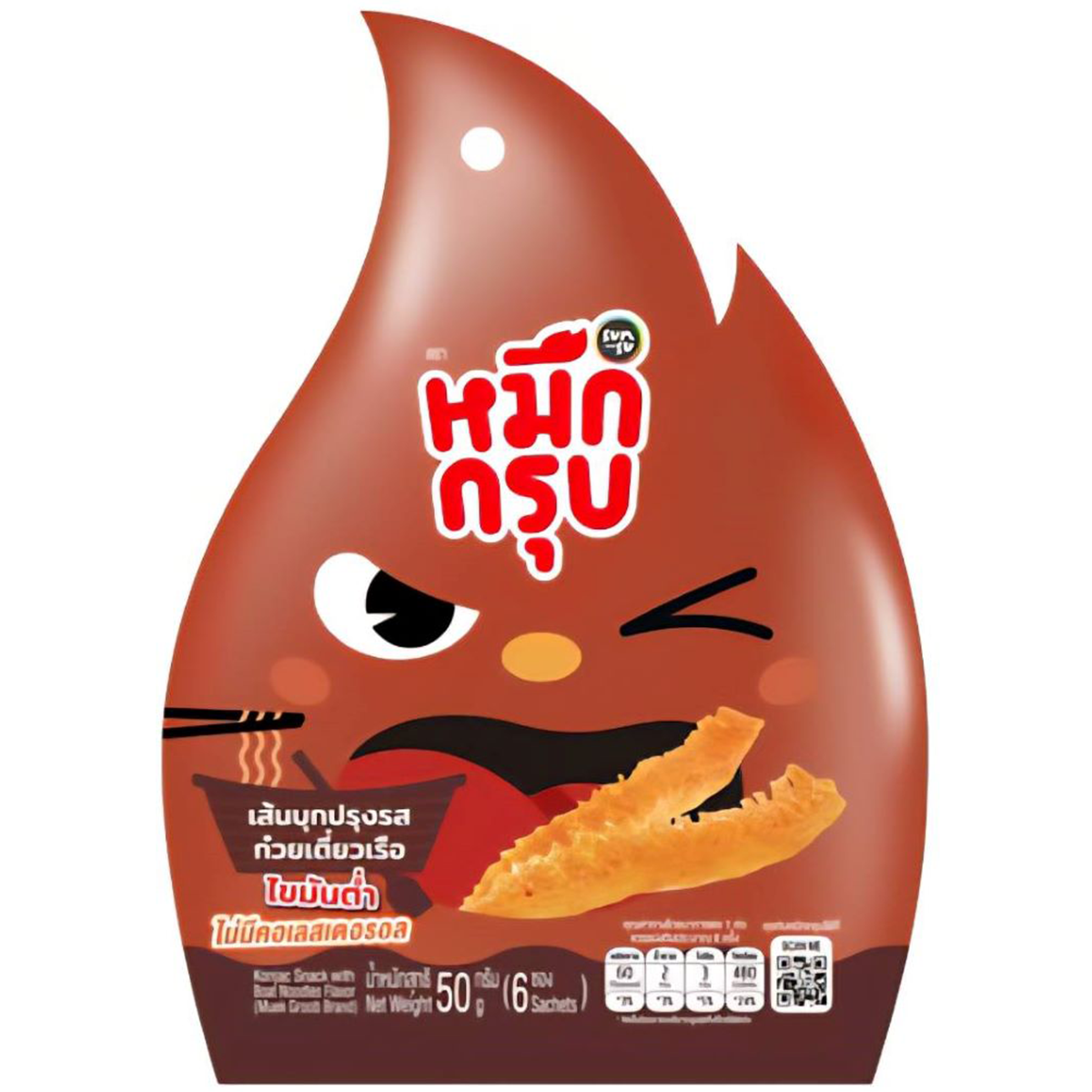 Muek Groob Konjac Snack with Boat Noodles flavor, a Japanese-style confectionery snack in a colorful packaging.