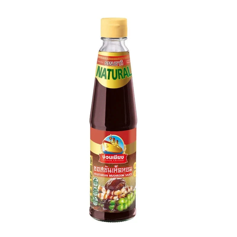 Nguan Chiang Vegetarian Mushroom Sauce 350g jar, dry grocery, with label featuring mushrooms and brand name, on a plain background